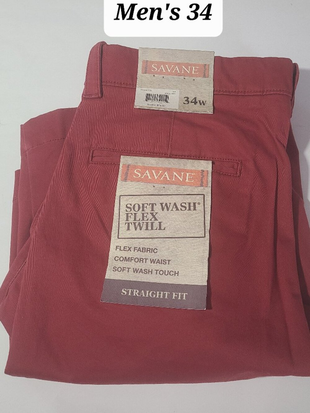 Savane Soft Wash Flex Twill Men's Flat Front Red Chino Shorts Size 34 NWT